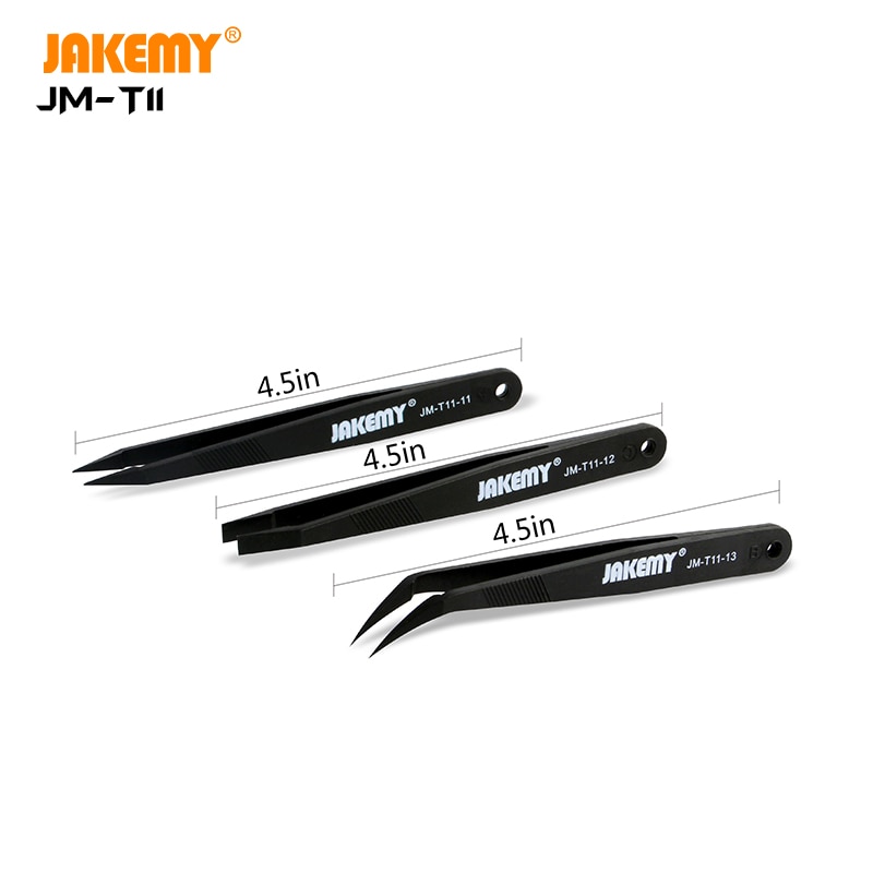 Jakemy JM-T11 3 Pcs Precisie Anti-Statische Zeer Hittebestendige Pincet Set Voor Wafer En Sterven Smt Handling Assortiment