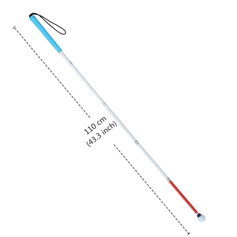 Blått handtag , 105-155cm, 5-- sektions blindkäpp av aluminium, reflekterande röd, hopfällbar käpp för blinda: 110cm (43.3 tum)
