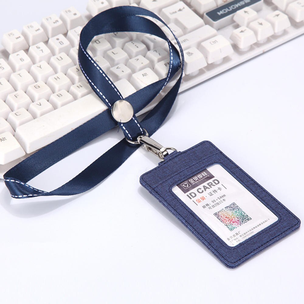 Id Badge Houder Intrekbare Lanyards Lederen Porte Bus Pass Case Cover Slip Mannen Vrouwen Bank Credit Kaarthouder Strap kaarthouder: dark blue