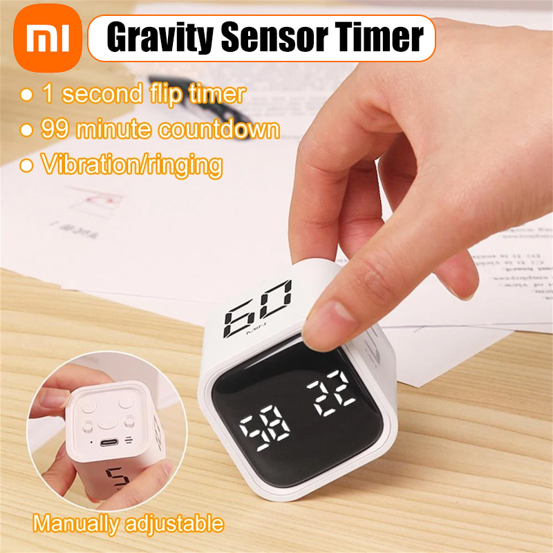 Xiaomi mini digital timer kubtimer gravitationssensor vändande led-display 4 förinställda tider dubbla lägen väckarklocka elektronisk timer