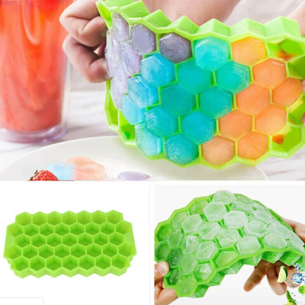 Honeycomb Shape Ice Cube Tray 37 Cubes Silicone Frozen Mold Maker No Lid