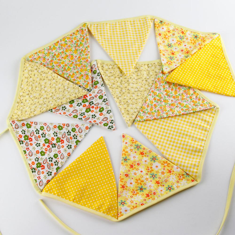 3M Long 12 Flags Cotton Bunting Flags Garland Teepee accessories decor Teepee Tent Playhouse Banners Decor: Yellow