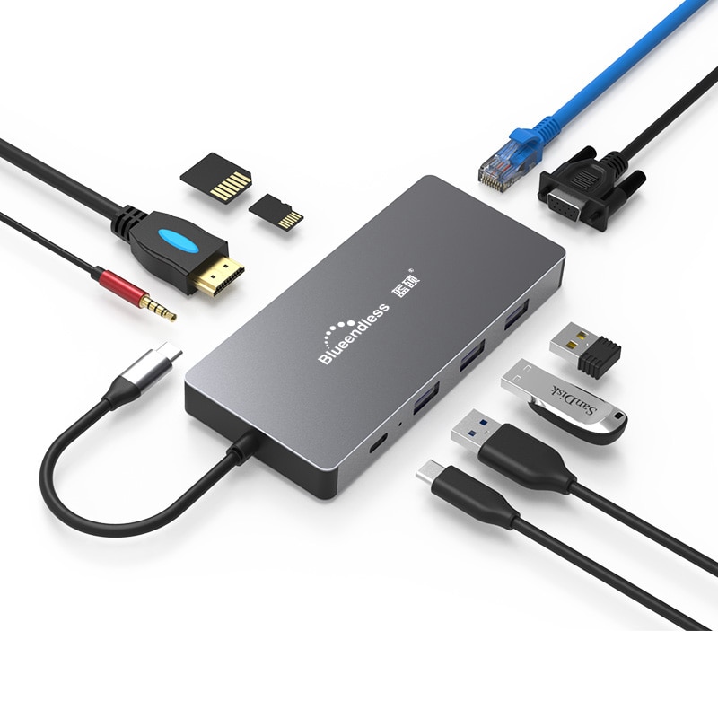 2019 novo conversor 10 em 1 adaptador usb c hub, tipo-c para hdmi usb 3.0 rj45 pd doca adaptador hub para macbook laptop