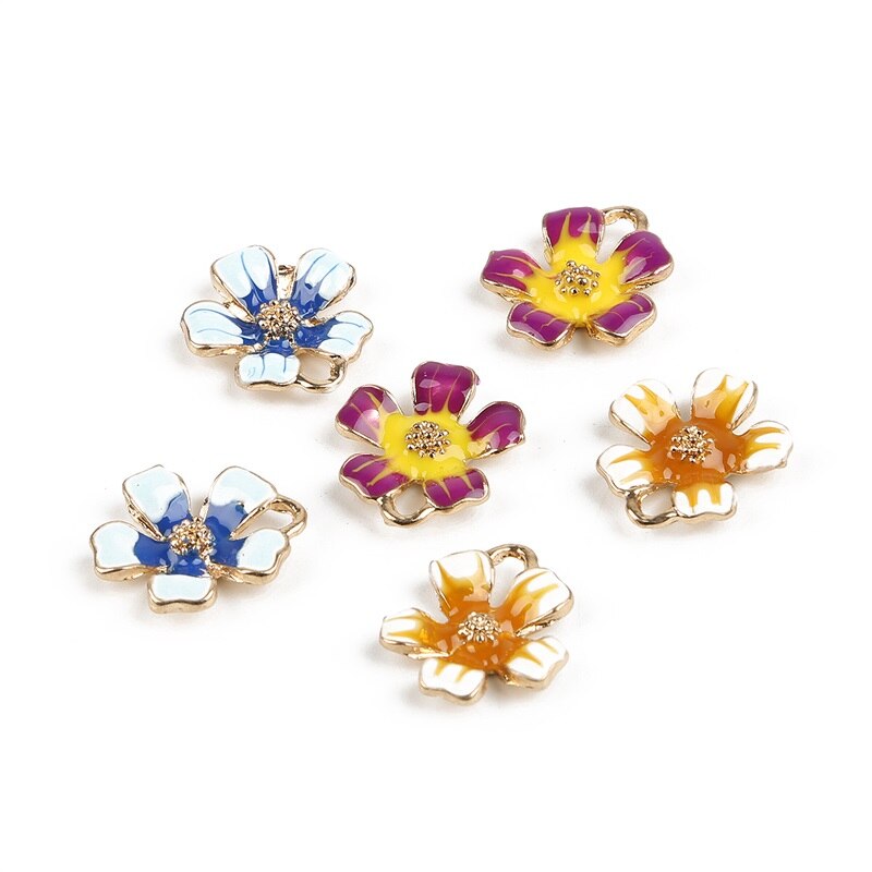 de fleurs à cinq pétales en alliage d'émail, pour la fabrication de bijoux, boucles d'oreilles et colliers, à la ,