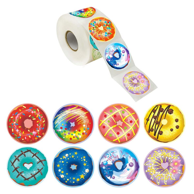 1.5 tum bröd färg donut tårta hus bakning klistermärke etikett dekoration bröllopsfest barn födelsedag försegling klistermärke: D 500 st