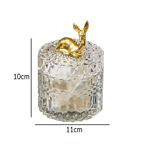 Glass Storage Jars Tea Canister Candy Pot Golden Deer Decorative Storage Jar with Cover Spice Organizer Box Kitchen Supplies: A-large