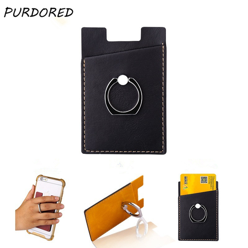 Purdored 1 Pc Telefoon Kaarthouder Vrouwen Credit Id Kaarthouder Mannen Pocket Stok Op Lijm Met Vinger Ring Tarjetero hombre