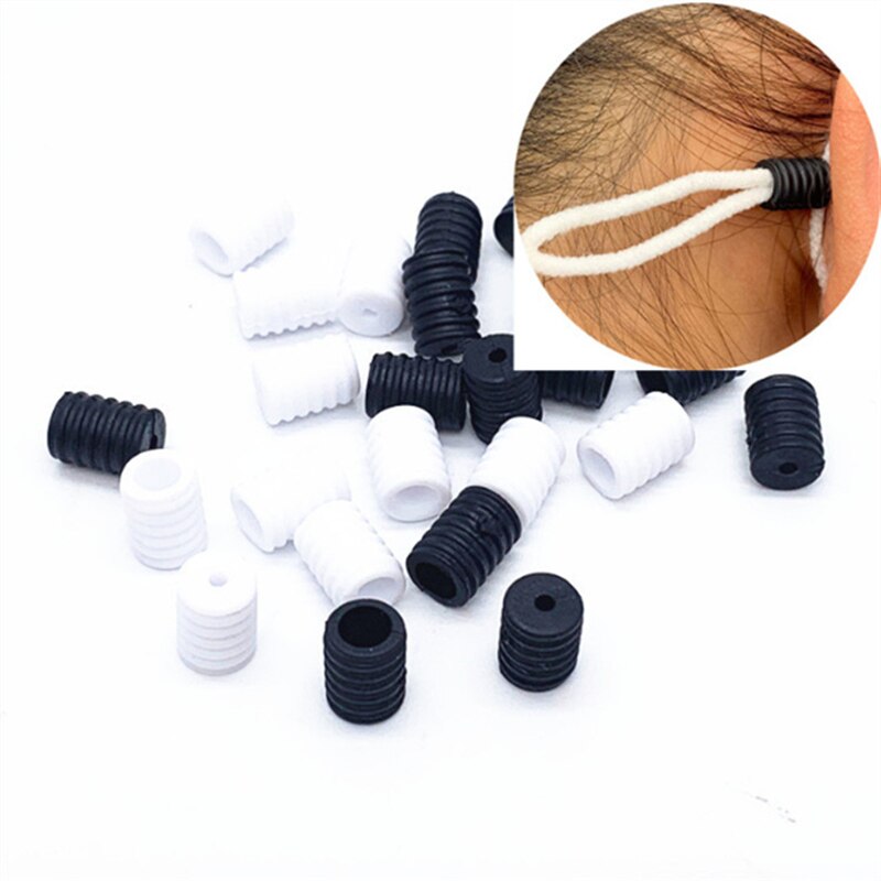 100 Stuks Verstelbare Zwart Wit Gezichtsmasker Siliconen Knop Koord Sloten Elastische Band Stop Trekkoord Accessoires Diy Spiraal Knoppen