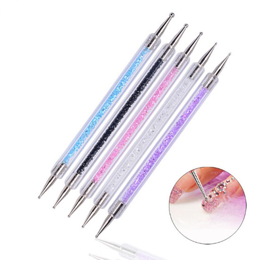 5 Stks/set Nail Art Twee Hoofd Borstel Pen Pailletten Uv Gel Polish Nail Art Schilderen Pen Puntjes Tips Decoratie Manicure gereedschap Schoonheid