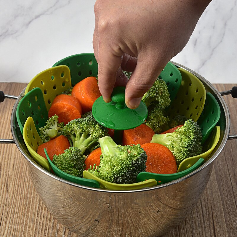 Cookware Plastic Steaming Food Basket Mesh Silicone Faucet Steamer Folding Food Vegetable Vapor Cooker Dish Foldable Steamer