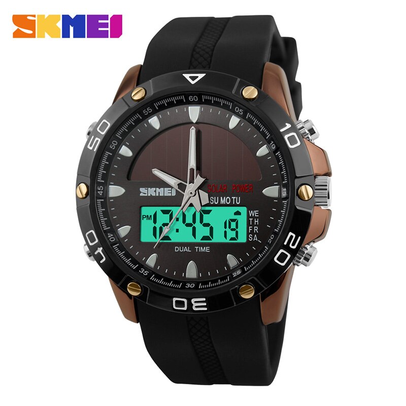 Skmei Dual Time Display Mannen Digitale Quartz Horloge Chronograph 50M Waterdicht Horloge Man Sport Horloges Relogio Masculino 1064: Coffee Gold