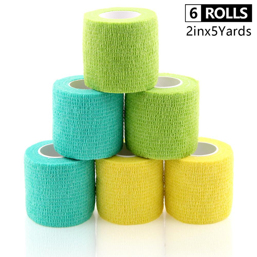 6 rollos de vendaje autoadhesivo impermeable no tejido gimnasio ejercicio deporte cinta transpirable muñequera vendaje cohesivo 5cm * 4,5 m: Verde