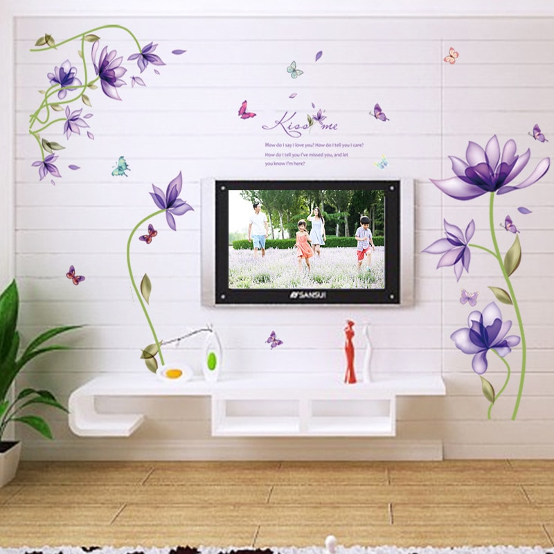 Lilla tulipaner blomster wallstickers til stuen diy 3d wallsticker boligindretning adesivo de parede