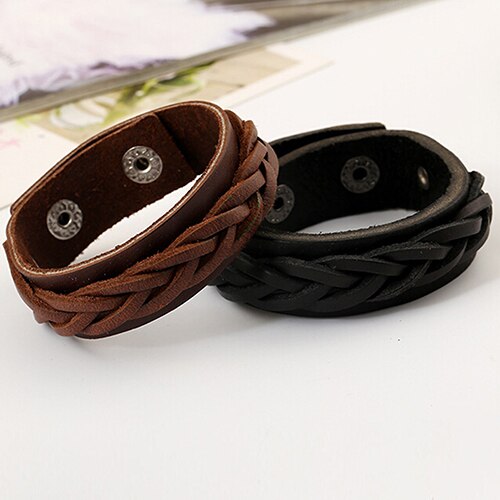 Heren Cool Klassieke Stijl Gebreide Lederen Armband Punk Polsband Manchet Armband Bdoa