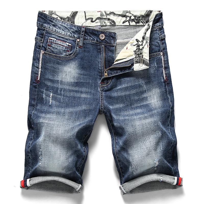 Herre stretchy korte jeans afslappet slim fit elastiske denim shorts mandligt mærke sommertøj