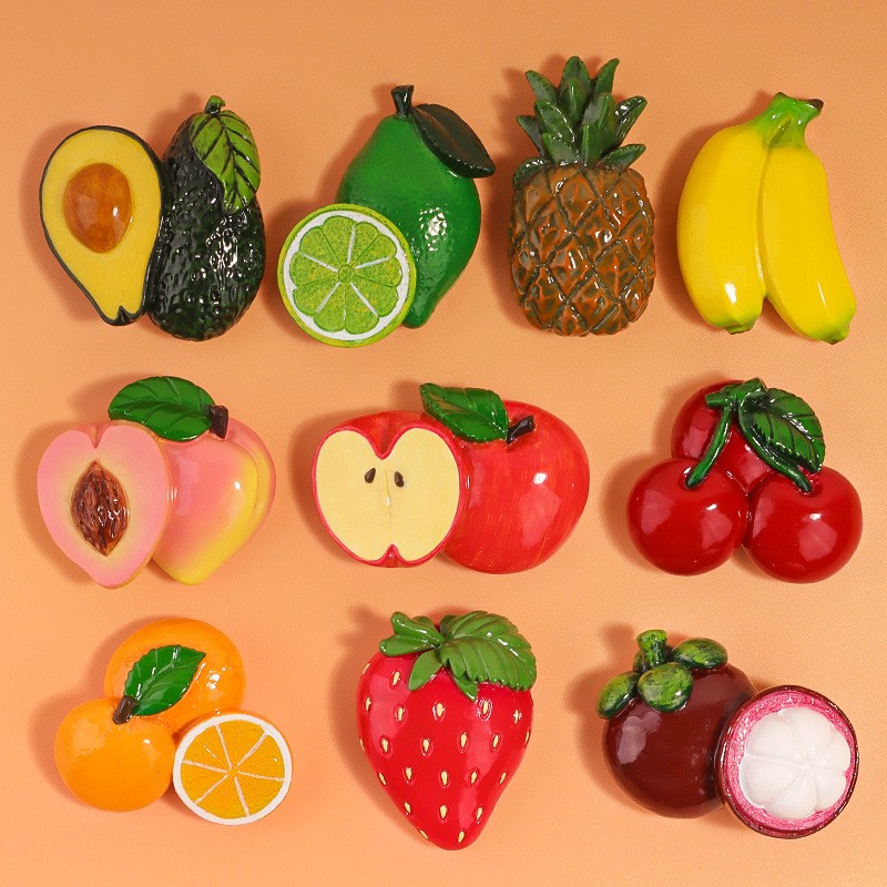 Imanes de nevera de frutas 3D, manzana Artificial, plátano, fresa, cereza, naranja, pegatina, decoración de puerta de nevera, imanes decorativos