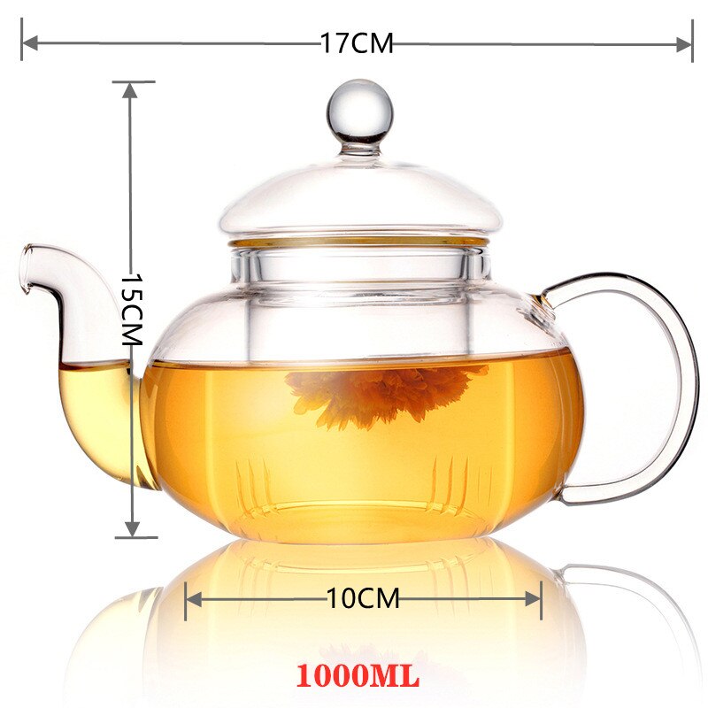 Varmebestandig glas blomsterpotte, glas tekande med infusionsanlæg te blad urtekaffe high-end: 1000ml