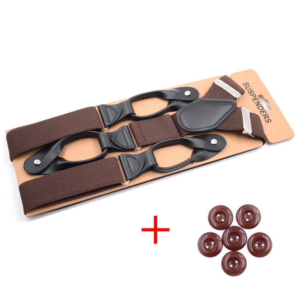 Suspenders for Men Y-Back PU Leather Trimmed Button End Men's Wedding Tuxedo Braces Suspenders for Father Husband: Brown