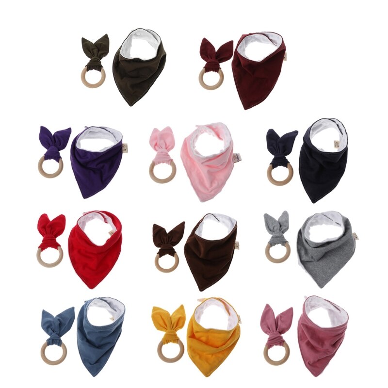 1 Set Baby Rabbit Ears Teether Cotton Bibs Infant Saliva Towel Care Set Baby Bib N1HB
