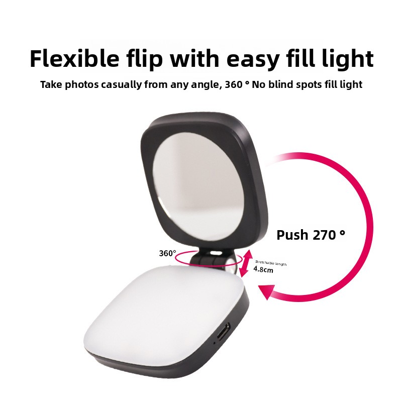 Magnetisch selfielampje voor je telefoon, invullicht voor je mobiele telefoon met spiegel, zaklampje, opvouwbaar led-invullicht voor je telefoon, ideaal voor make-upfotografie