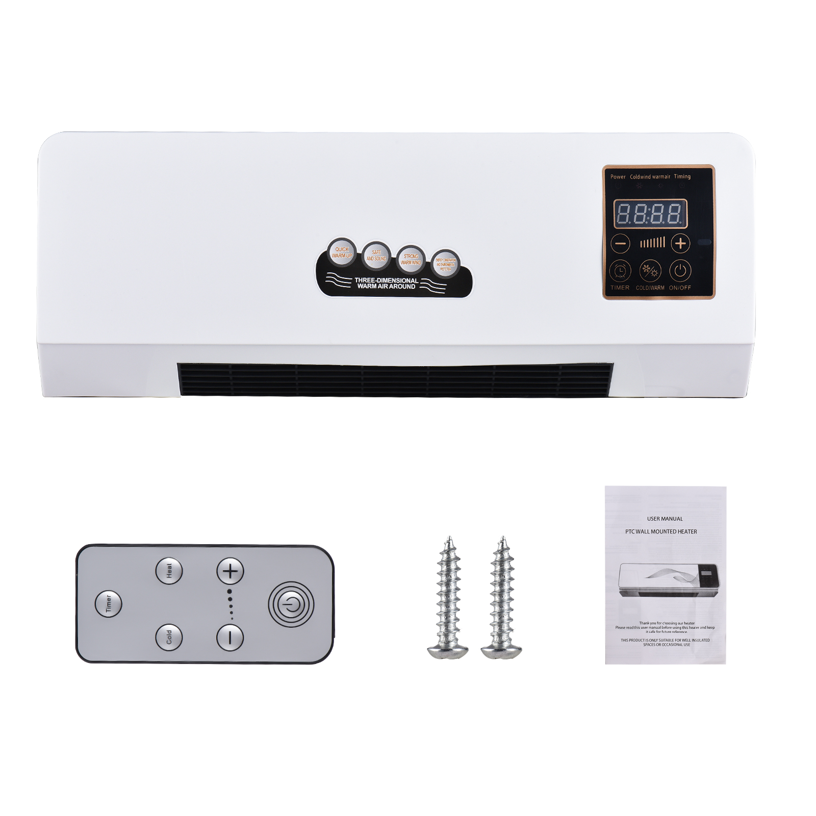 2-in-1 draagbare airconditioner, elektrische verwarming voor kamerverwarming, koelventilator met afstandsbediening en timingfunctie, eenvoudig A/C: Black