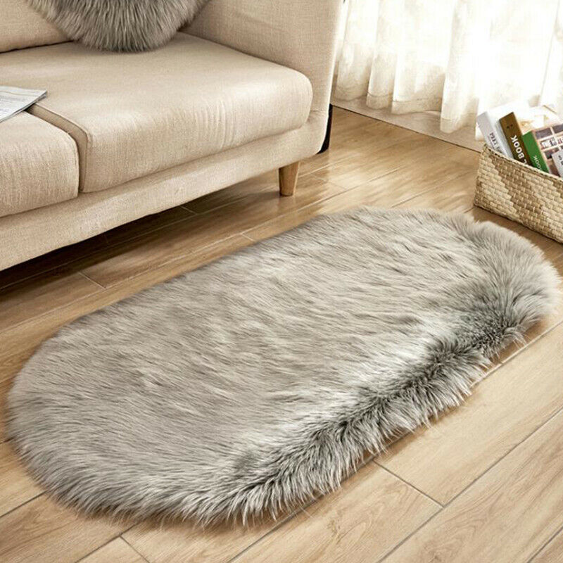Small Faux Fur Rug Hairy Soft Shaggy Area Rug Floor Carpet Fully Mats Home Decor: Light Gray