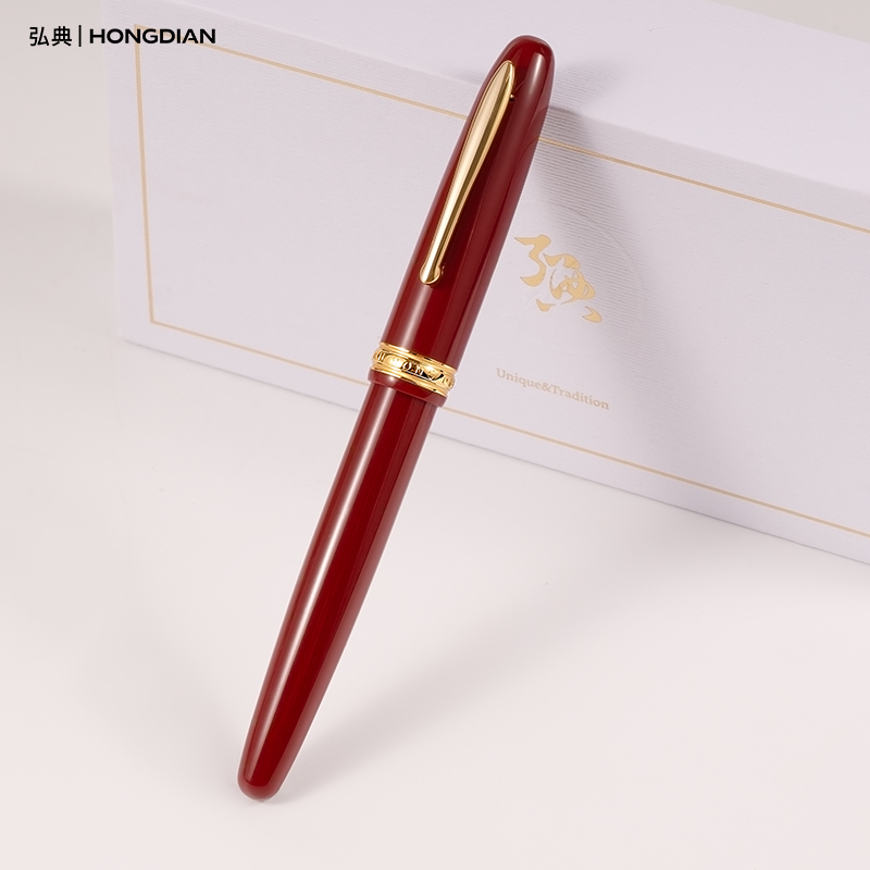 LT Hongdian Saturn Fountain Pen 1841C Premium Vintage Metal Pen Business Calligraphy Smooth Writing Ink: Red / F
