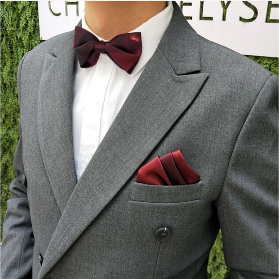 Corbata de lazo para hombre para boda, , negocios, camisa, vino tinto, mariposa, original, hecho a mano, juegos cuadrados de bolsillo: bowtie hanky sets 2