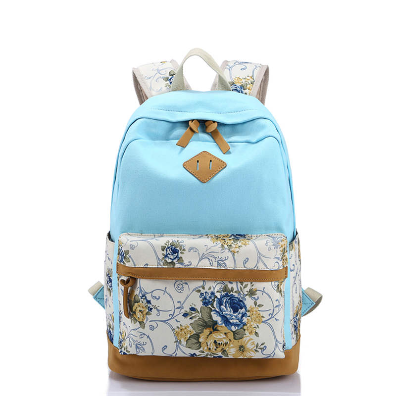 Scione canvas dames schooltas rugzakken voor meisjes mochila escolar bloemenprint computer laptop rugzak schoolrugzak  p112: Hemelsblauw