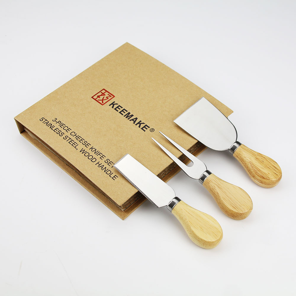 Keemake 3 stk osteknive sæt papir bogholder æske træskaft rustfrit stål ostekniv udskærer bageværktøj