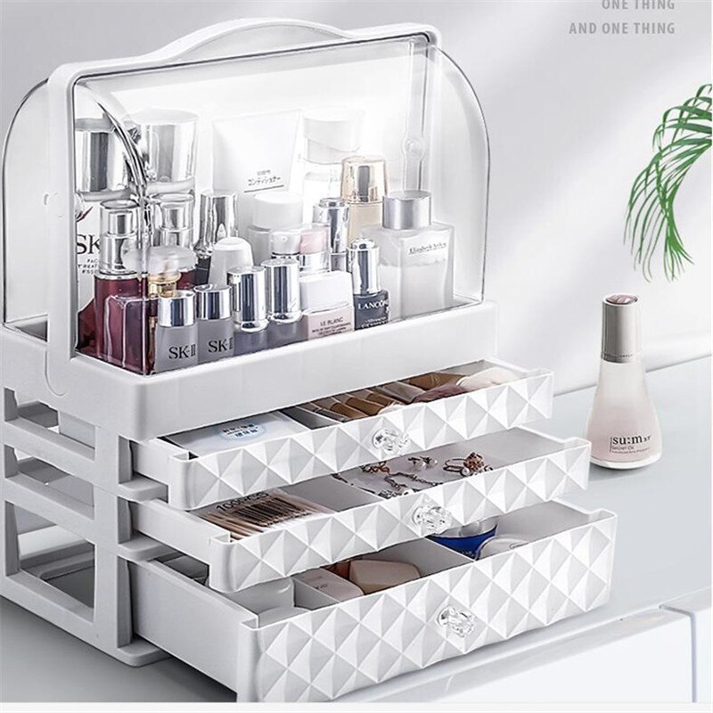 Organisateur de maquillage tendance grande capacité | Anti-poussière, boîte de rangement de cosmétiques, bureau beauté, tiroir de rangement