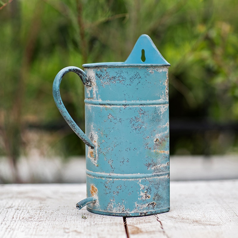 special retro rustic blue metal wall hanging planter pot
