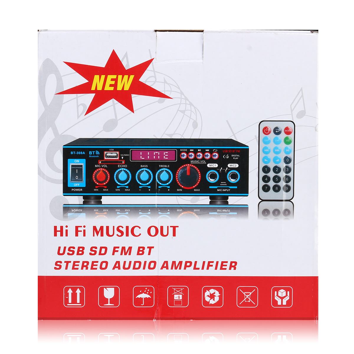 Car Digital Amplifier 800W Home Amplifiers Audio bluetooth Amplifier Subwoofer Powerful Audio Support USB SD FM Reverb Function