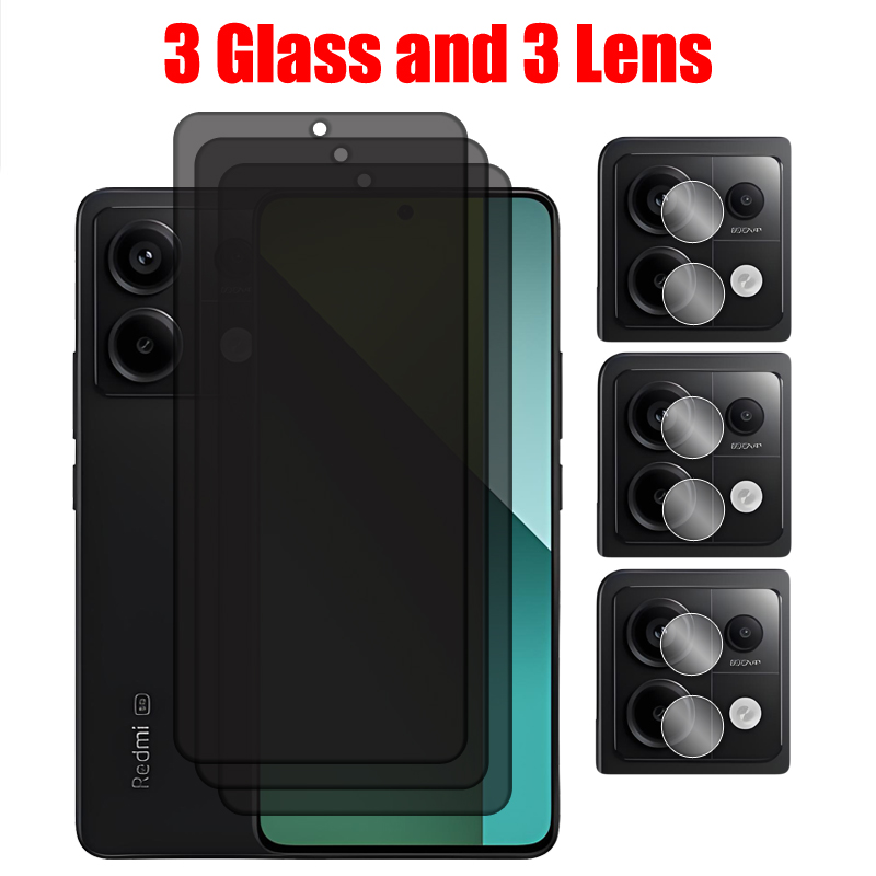 Para redmi note 13 pro vidro redmi note 13 4g 5g vidro temperado anti peep protetor de tela de privacidade para redmi note 13 pro 4g 5g: Verde / Bundle3: