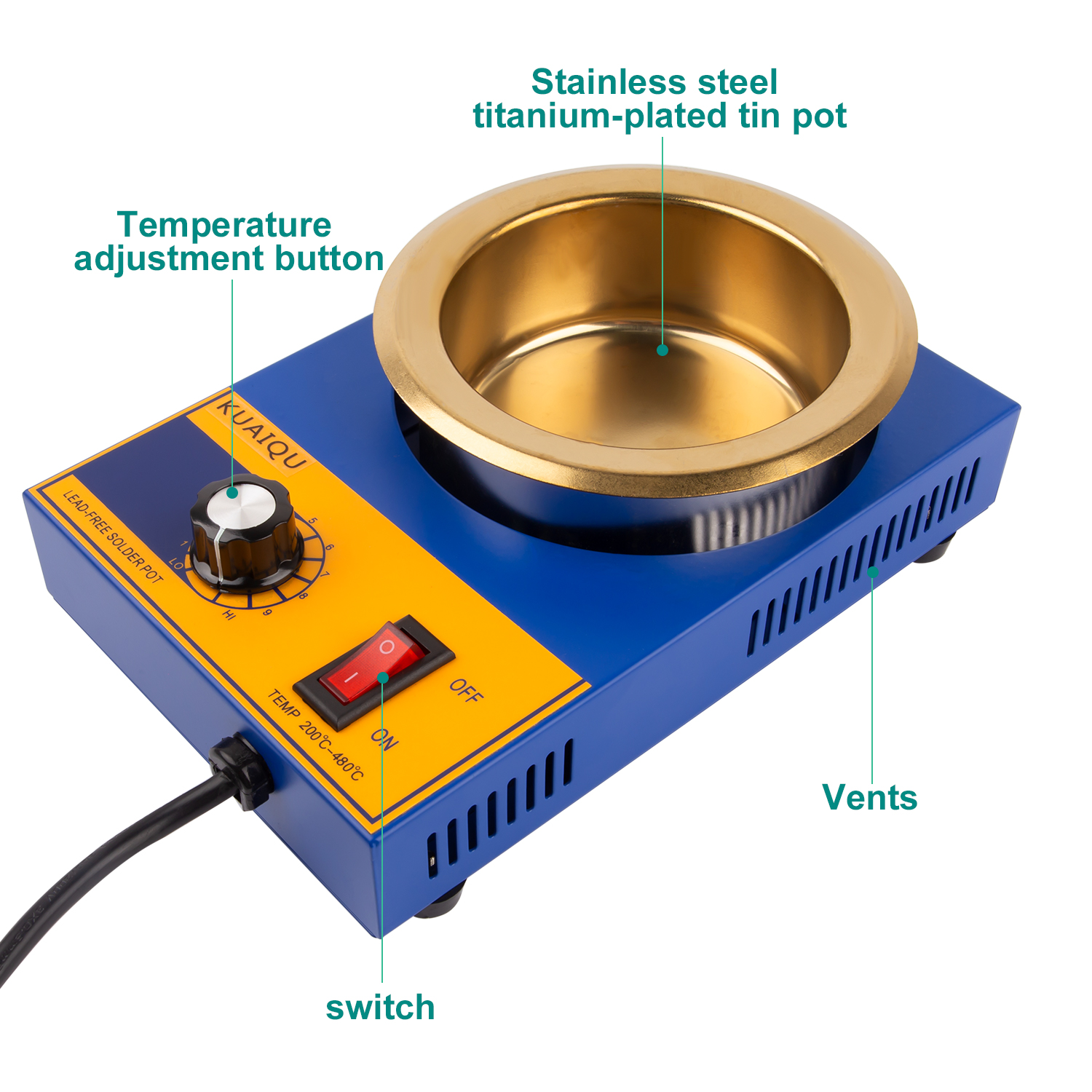Olla de soldadura sin plomo, horno de fusión de estaño de mano, Control de temperatura ajustable, herramienta de baño para desoldar, 150W / 200W / 250W / 300W