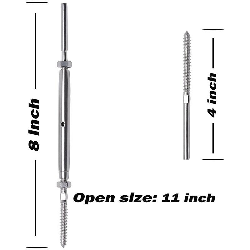 T316 Stainless Swageless Turnbuckle – Lag Screw Tensioner For 1/8" Cable