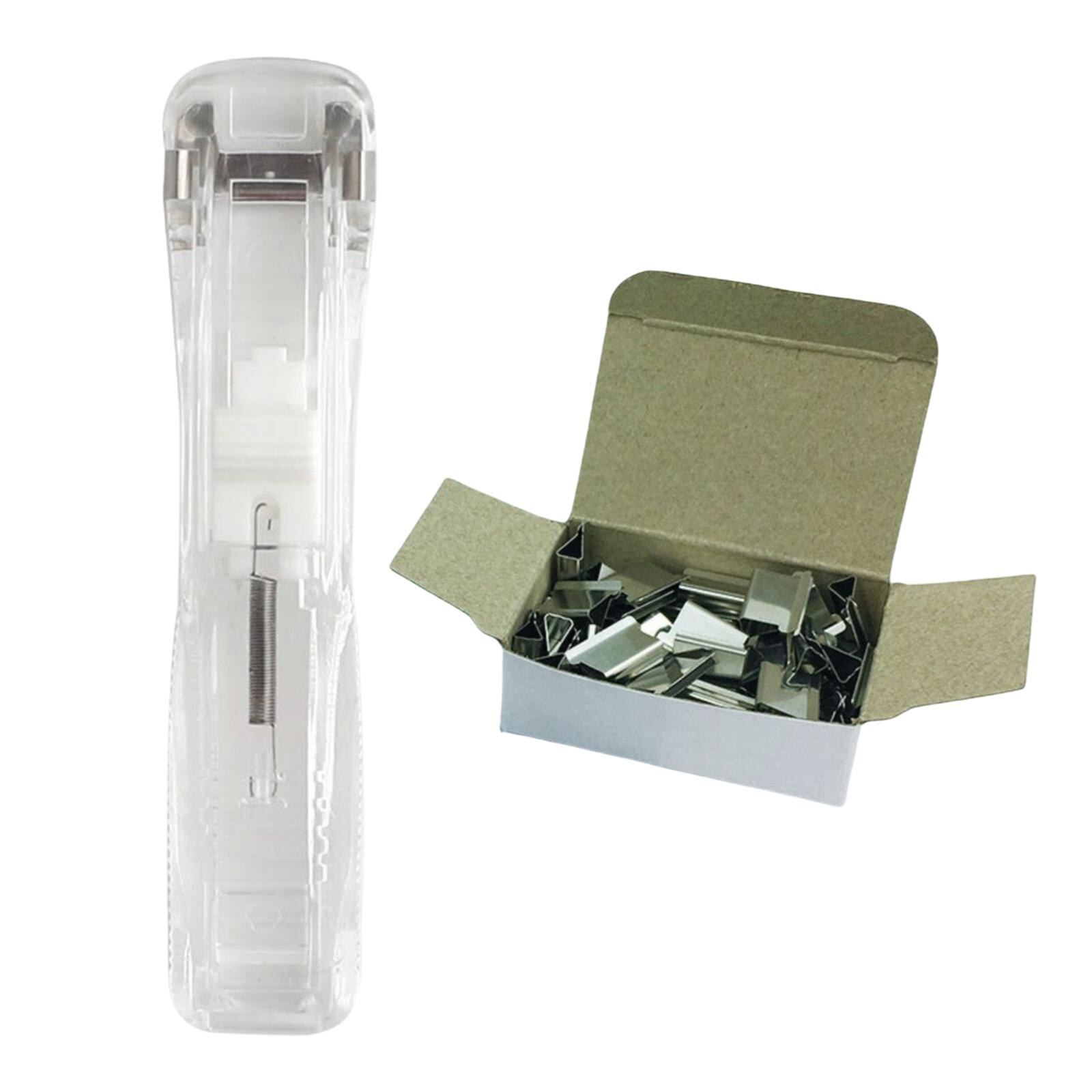 Students Mini Push Stapler Set Reduced Effort for College Students , Rounded Corners Prevent Scratches Simple Operation Durable: Clear with 50 Clips
