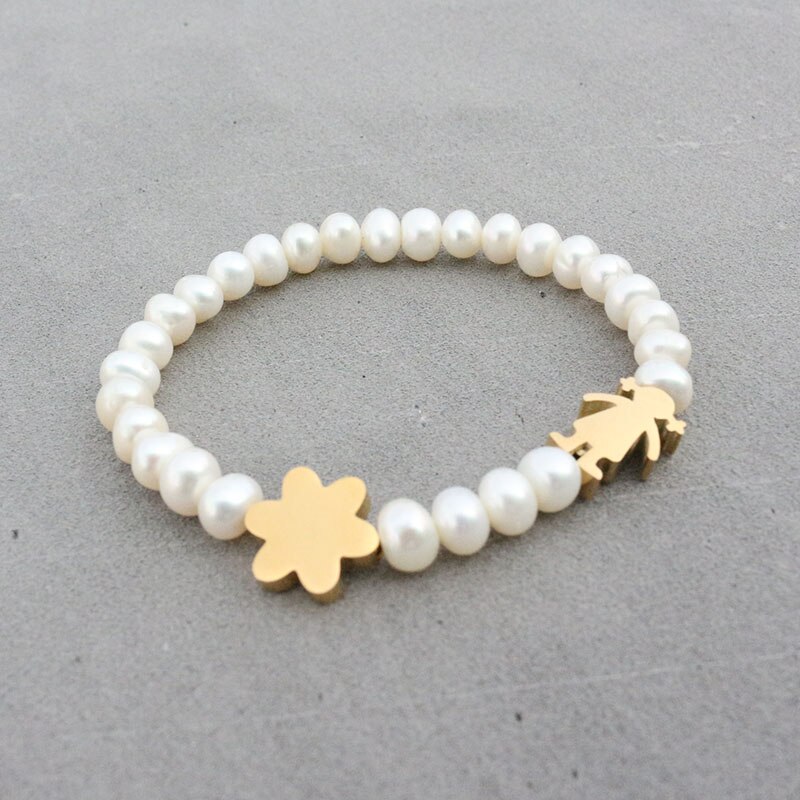 Gelukkig Meisje & Bloem Armband Witte Parel 2 Kleur Wieden , 1 stks Parels Voor Sieraden Maken DIY Mode Armband Voor Vrouwen