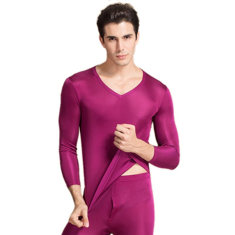 Silk Men Long Johns Elastic V Neck Underwear Sets Antibacterial Breathable Comfortable Autumn Suits