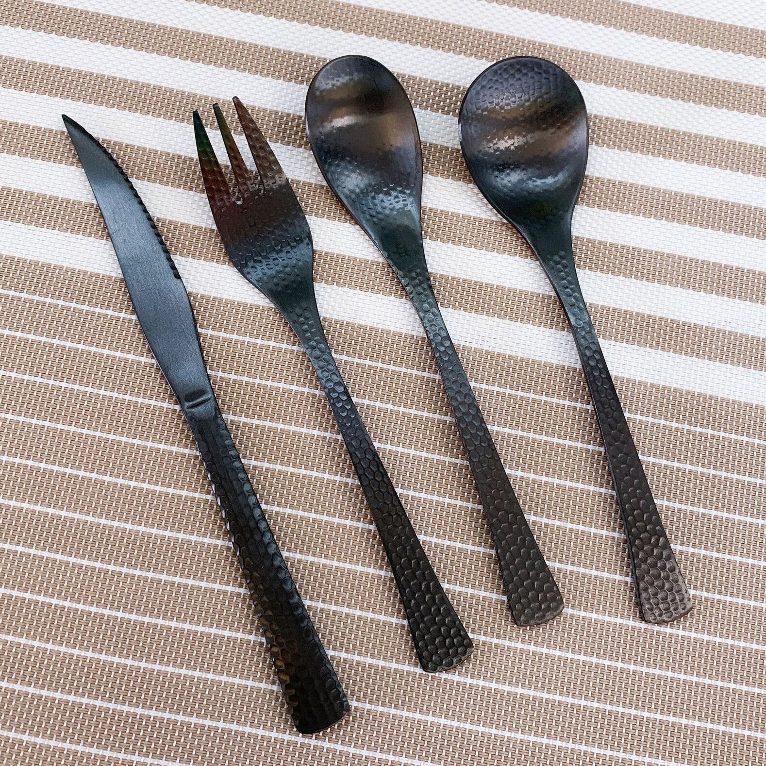 Volledige Gehamerd Zwart Servies 304 Rvs Luxe Bestek Set Steak Mes Theelepels Vorken Voor Thuis Keukengerei