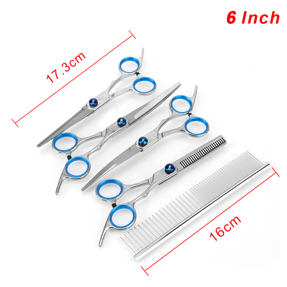Kit de tijeras de peluquería para perros y gatos, tijeras de corte recto con dientes, hueso de pescado, 6"