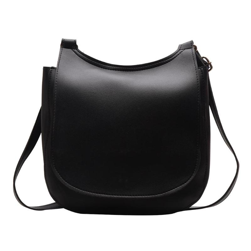 Femme décontracté Simple couleur unie épaule sacs à main en cuir PU femmes grande capacité rabat bandoulière sacs de messager bolsa feminina: Black