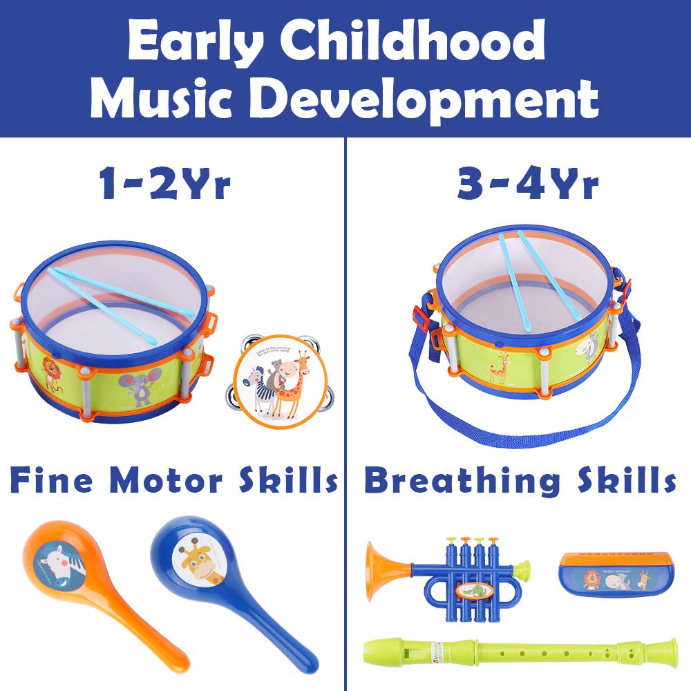 Peuter Muziekinstrumenten Speelgoed Kinderen Drum Set Trompet Harmonica Maraca Voor 2 3 4 5 6 Jaar Oud baby Jongens Meisjes