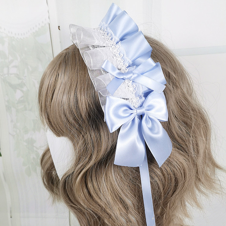 Diadema de Anime para niña, accesorio para el cabello de Lolita Maid con encaje de flores, Aro para el pelo de Cosplay, hecho a mano: Azul