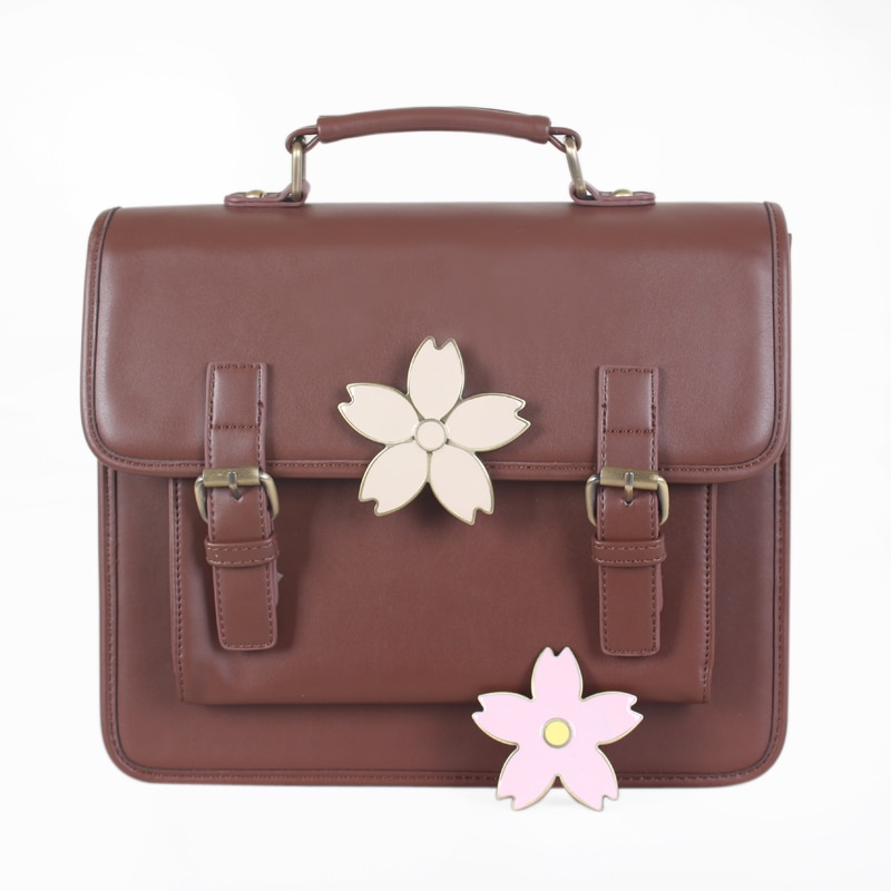 Japanese Uniform Preppy Style Handbag Women School Bag PU Vintage Handle Bag With Sakura Buckle Shoulder Bag For Girls