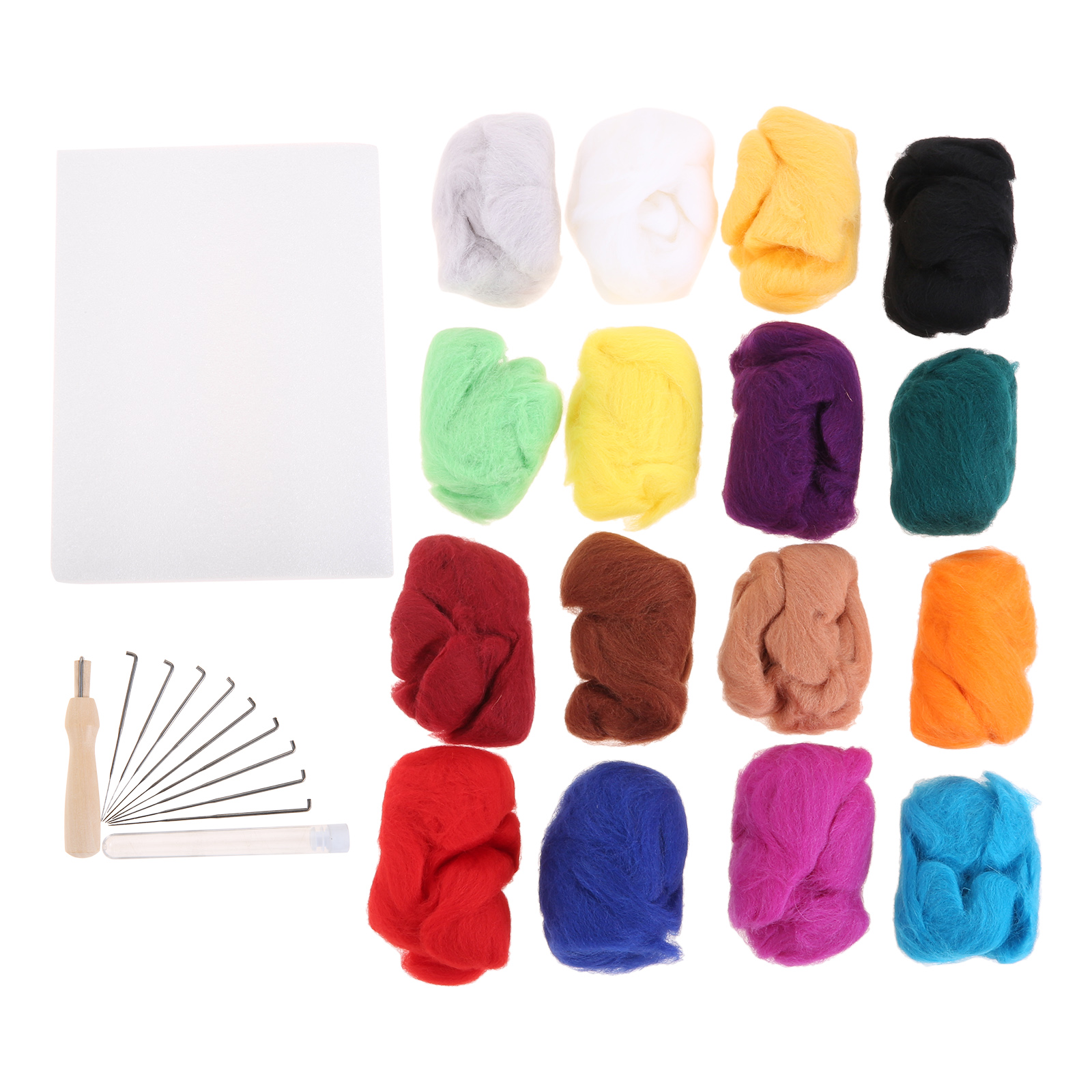 16/32 Colors Roving Wool Set+Felting Tools Felt Kit Foam Cushion Wood Stamp Needle Bottle DIY Toy/Bag/Ornament /Purse Handmade: 16 Colors  Per 10g