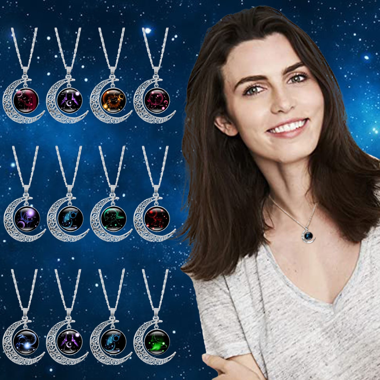 12 costellazione luna collana catena donna strass di lusso girocollo gioielli moda ciondolo regali signore eleganti
