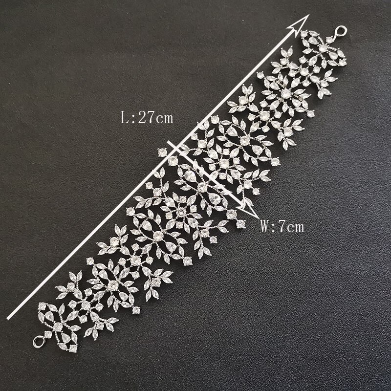 SLBRIDAL di Lusso Flessibile Pieno Zircone Cubico di Nozze Diadema Della fascia Da Sposa Damigelle D'onore corona CZ Accessori Dei Capelli Dei Monili Delle Donne: SL-GSHG0164