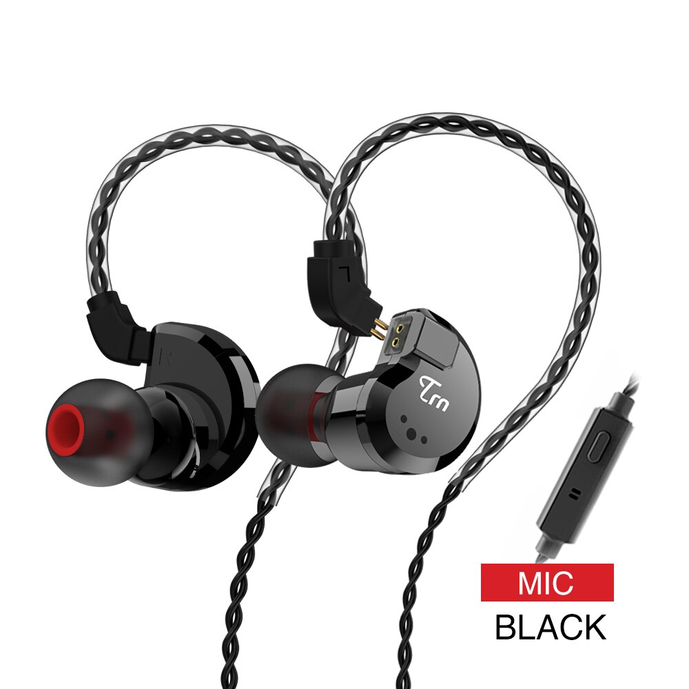 TRN V80 2DD + 2BA híbrido en la oreja ohr HIFI DJ Monitor correr deporte Auriculares auriculares con 2 pines desmontable: black with mic