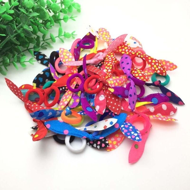 100Stck freundlicher Elastische Haar Band Nette Bogen Kaninchen Ohren Stirnband Haar Saiten